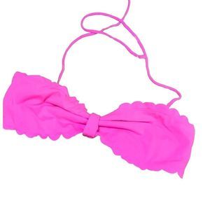 LA Hearts| Neon Pink Scalloped Bikini Top Medium
